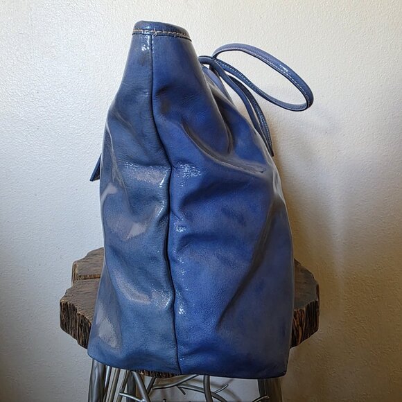 Dooney & Bourke Cindy Patent Leather Tote Bag Blue Large Shoulder Purse - Picture 15 of 16